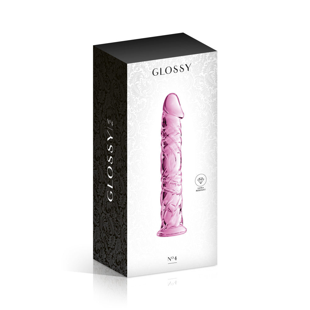 Glass dildo with embossed Glossy #4 pink