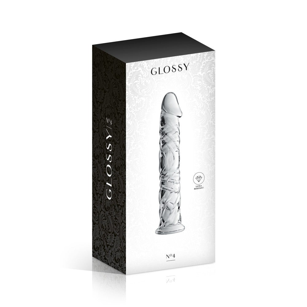 Glass dildo with relief Glossy #4 transparent