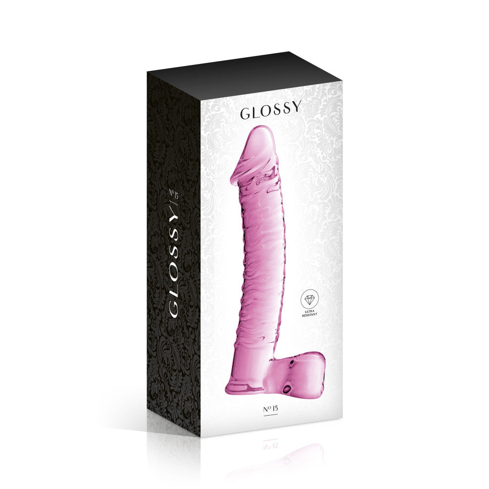 Glass dildo with testicles Glossy 15