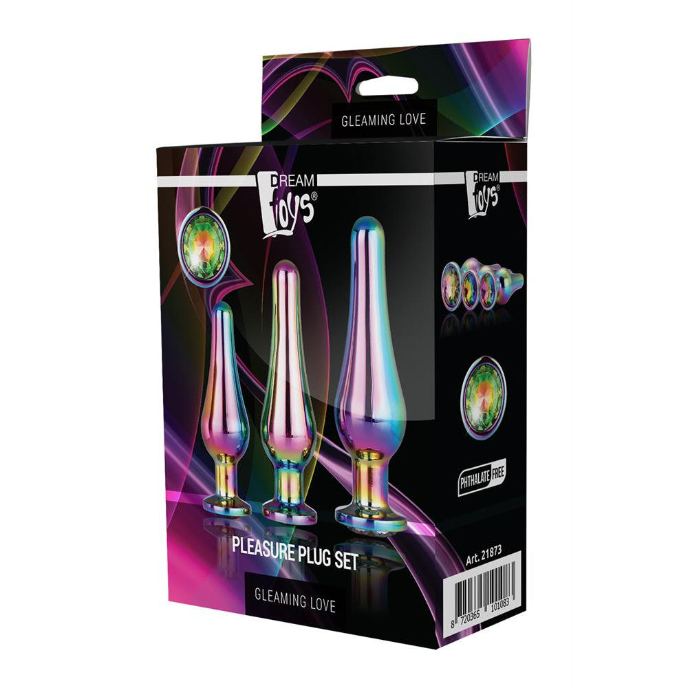 Gleaming Love Multi-Coloured Metal Butt Plugs with Crystals Set of 3 pcs.