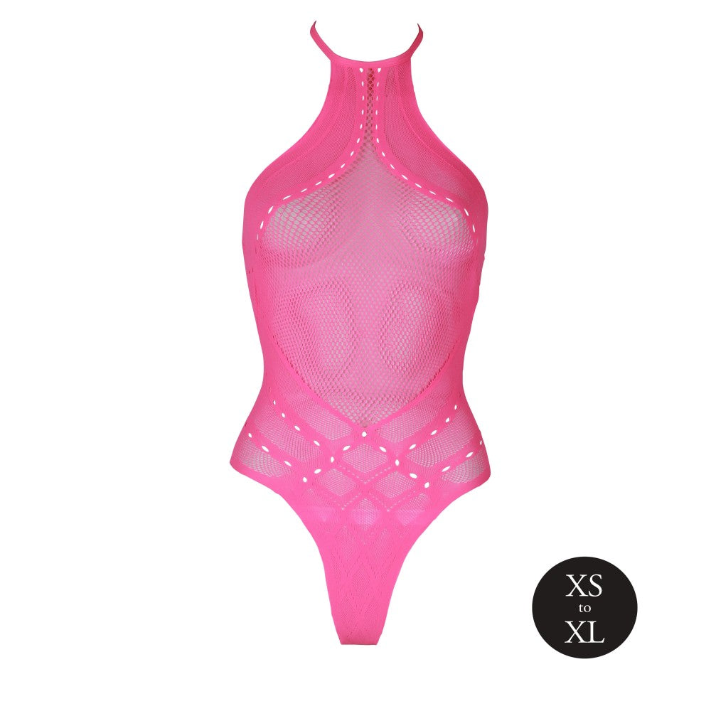 Halter Neck Mesh Bodysuit Ouch! Glow In The Dark Neon Pink