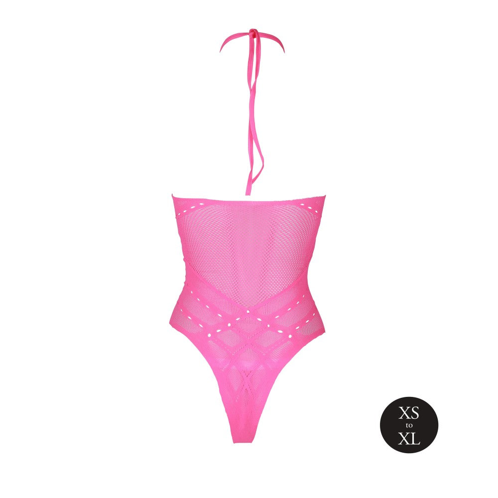Halter Neck Mesh Bodysuit Ouch! Glow In The Dark Neon Pink