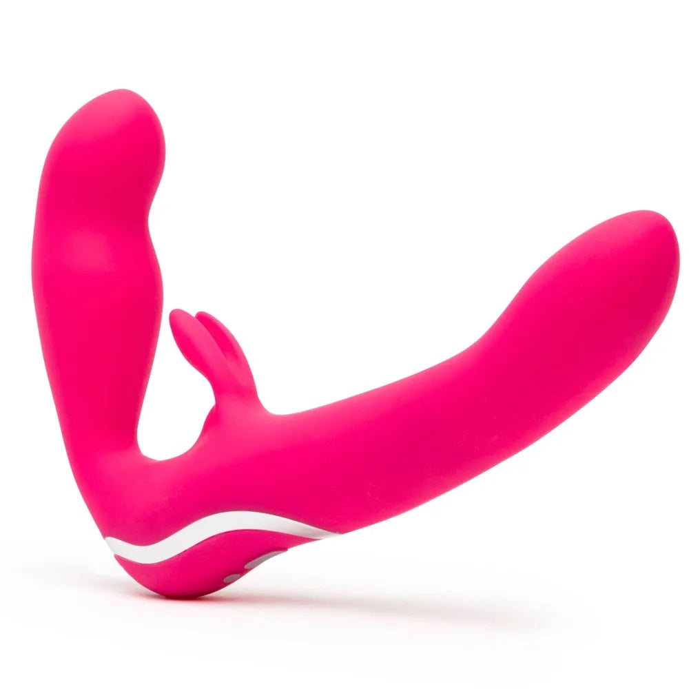 Happy Rabbit rechargeable silicone 2 in 1 strap-on with rabbit vibrator