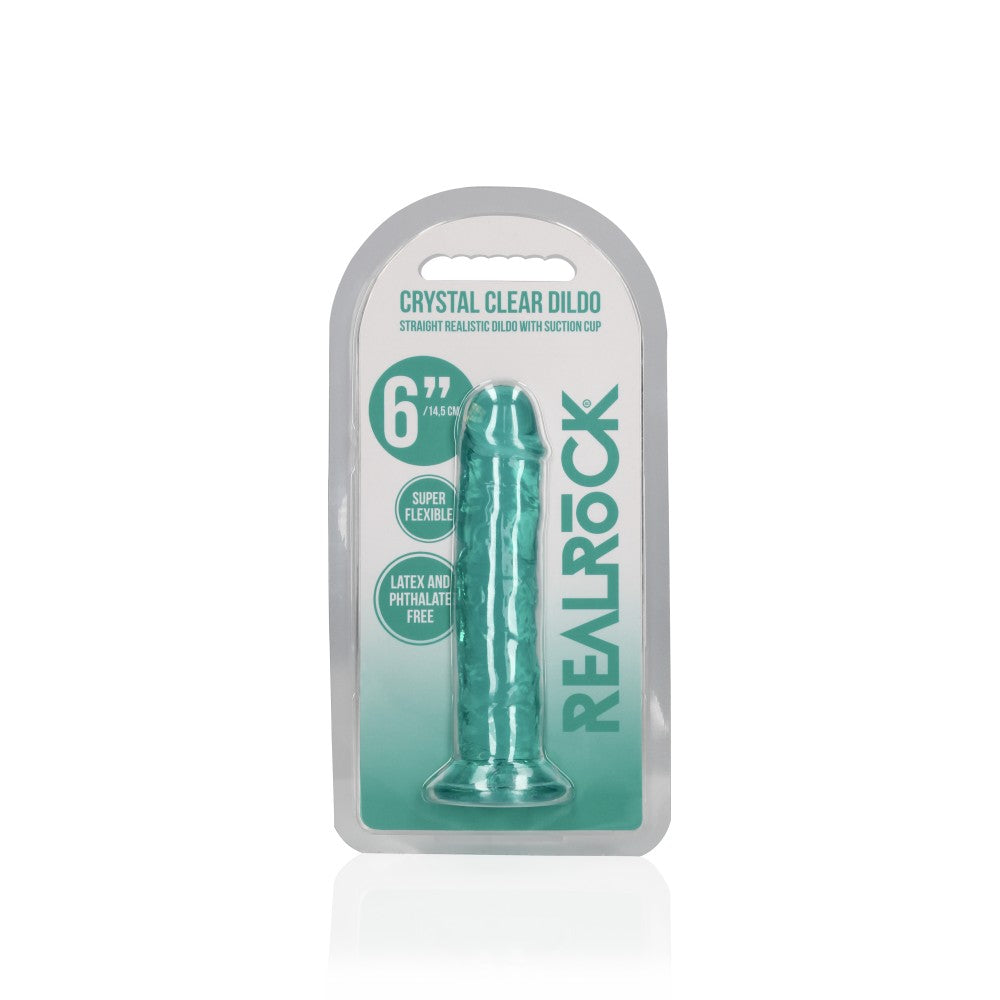 Jelly Dildo Real Rock Crystal Clear 6" Turquoise