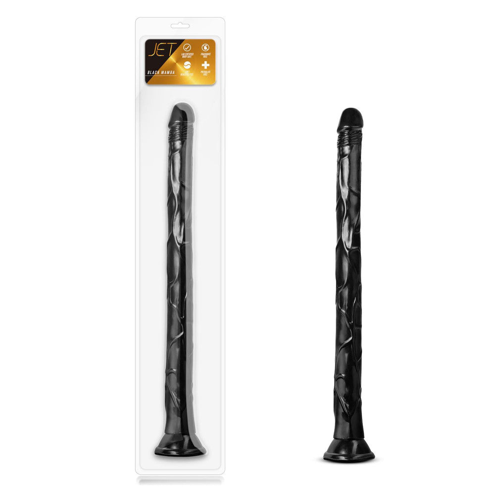 Jet Black Mamba Long Realistic Dildo with Vacuum Base Black