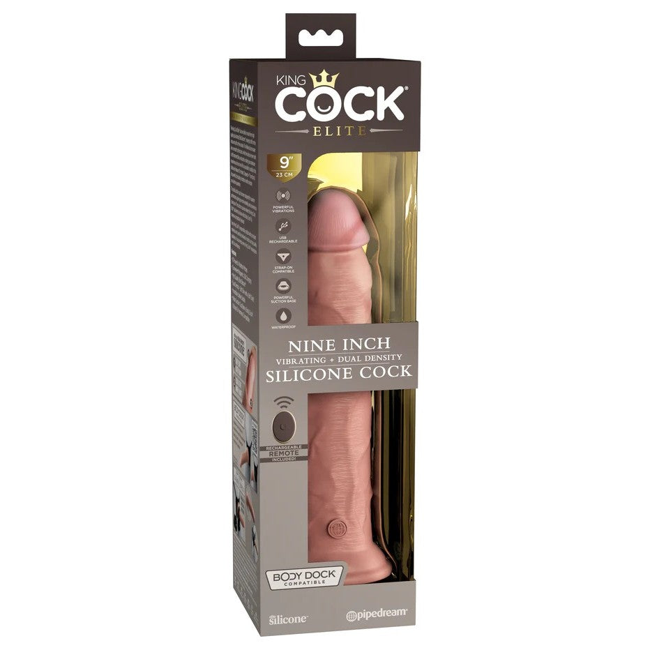 King Cock Elite 9" Double Layer Silicone Vibrating Dildo