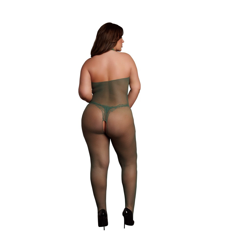 Le Desir Green Crotchless Mesh One Piece Bodysuit