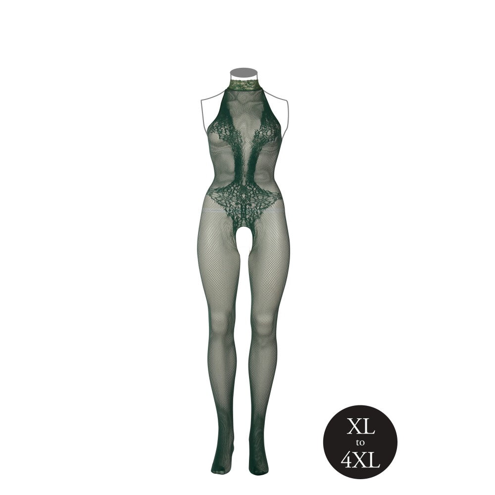 Le Desir Green Crotchless Mesh One Piece Bodysuit