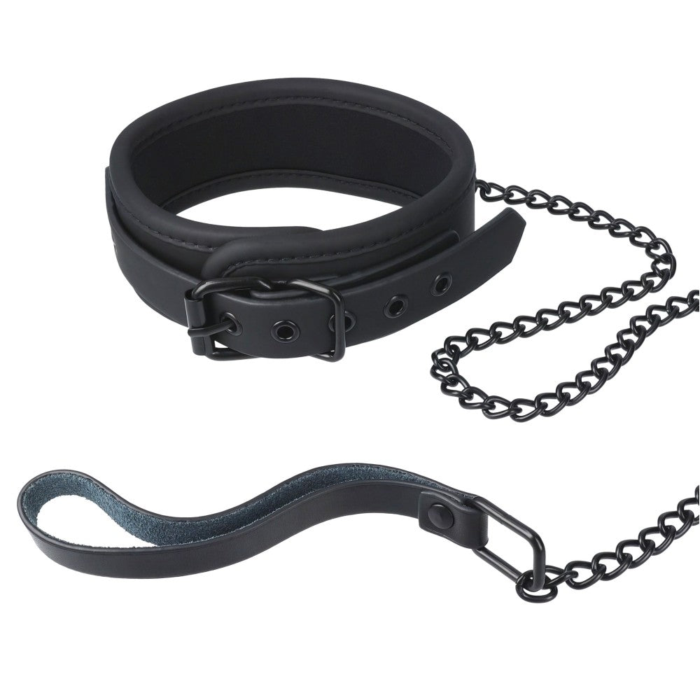 Luxury collar with leash Blaze black