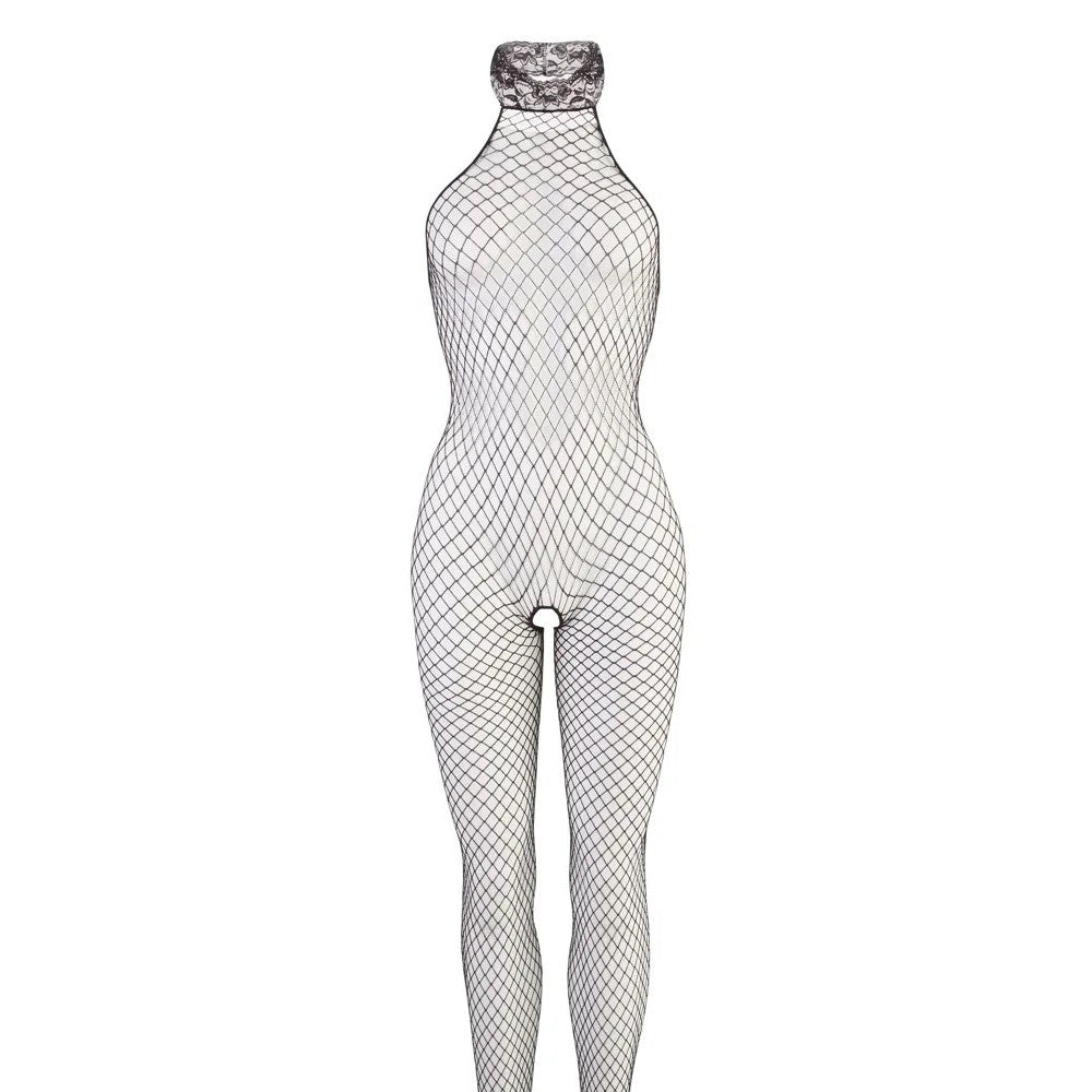 Mandy Mystery Halter Neck Open Bottom Mesh Bodysuit