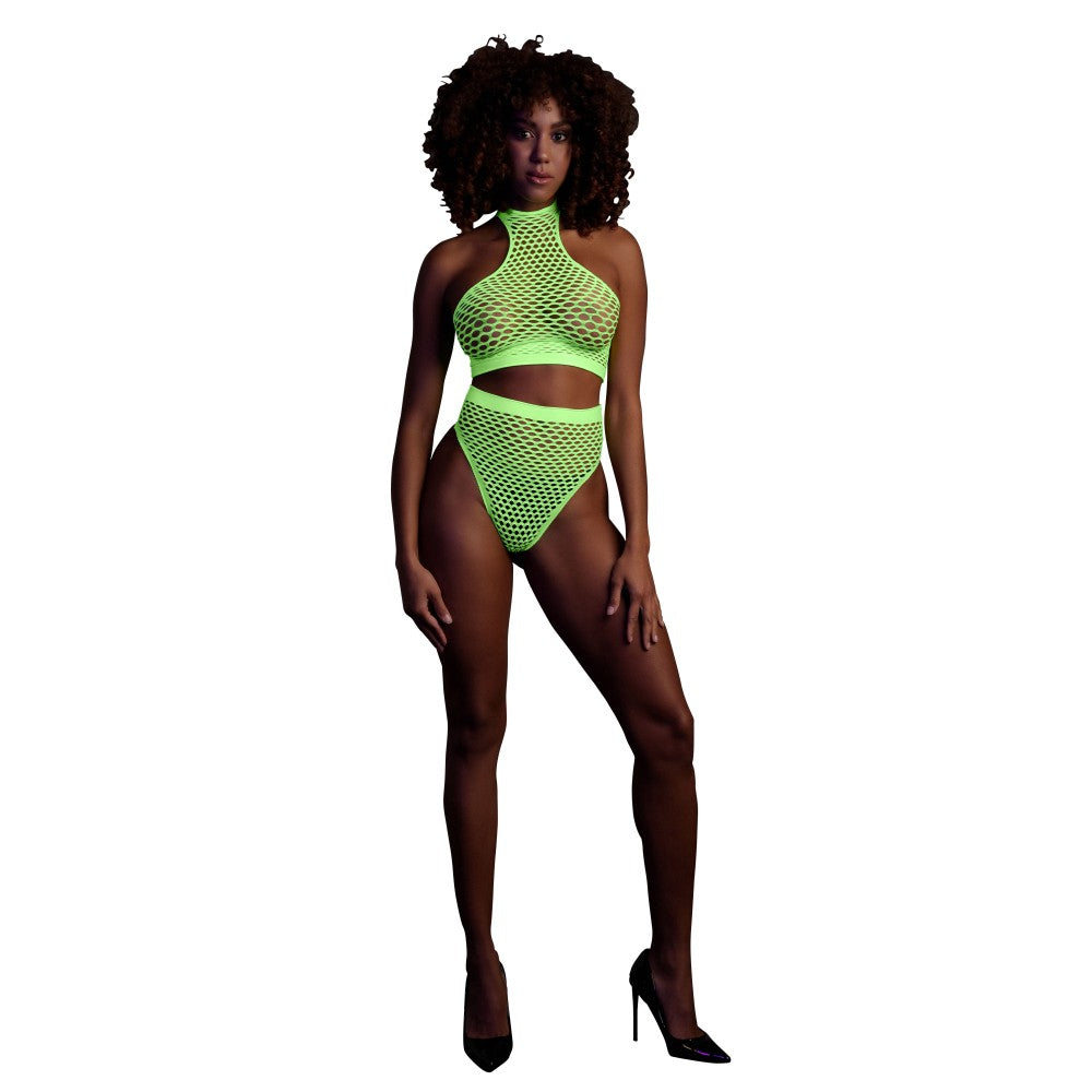 Mesh 2 Piece Set Ouch! Glow In The Dark neon green