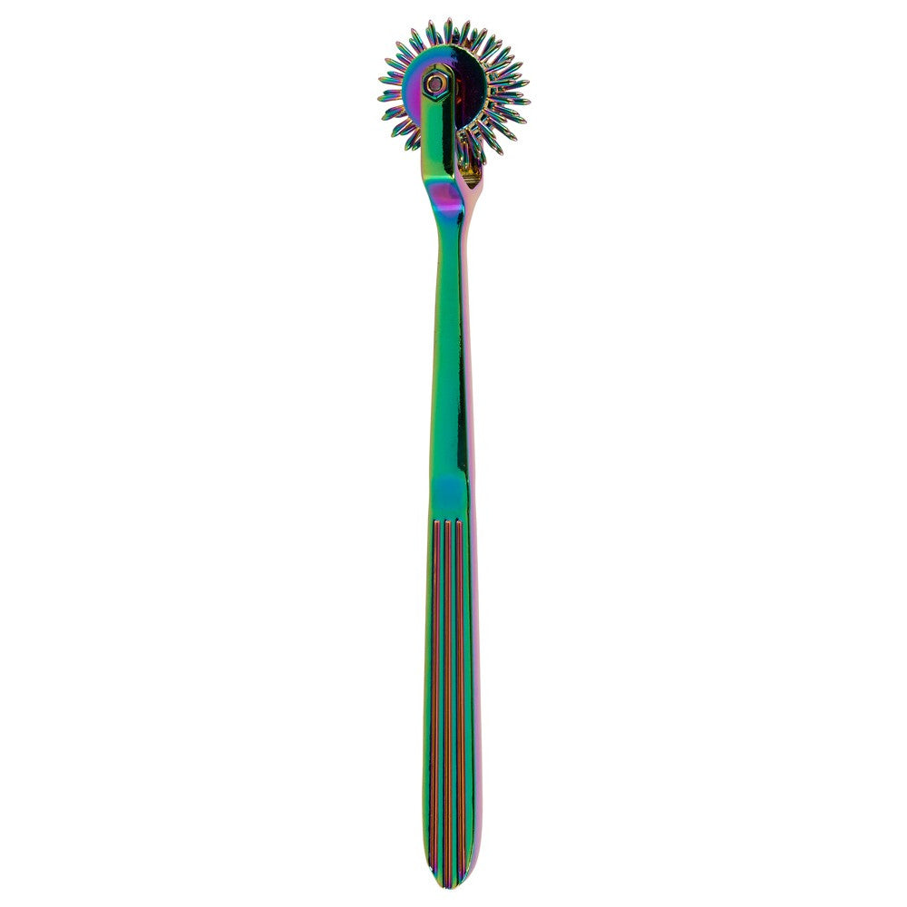 Metal BDSM toy with sharp spikes and three wheels Rainbow Triple Pinwheel hologram colour