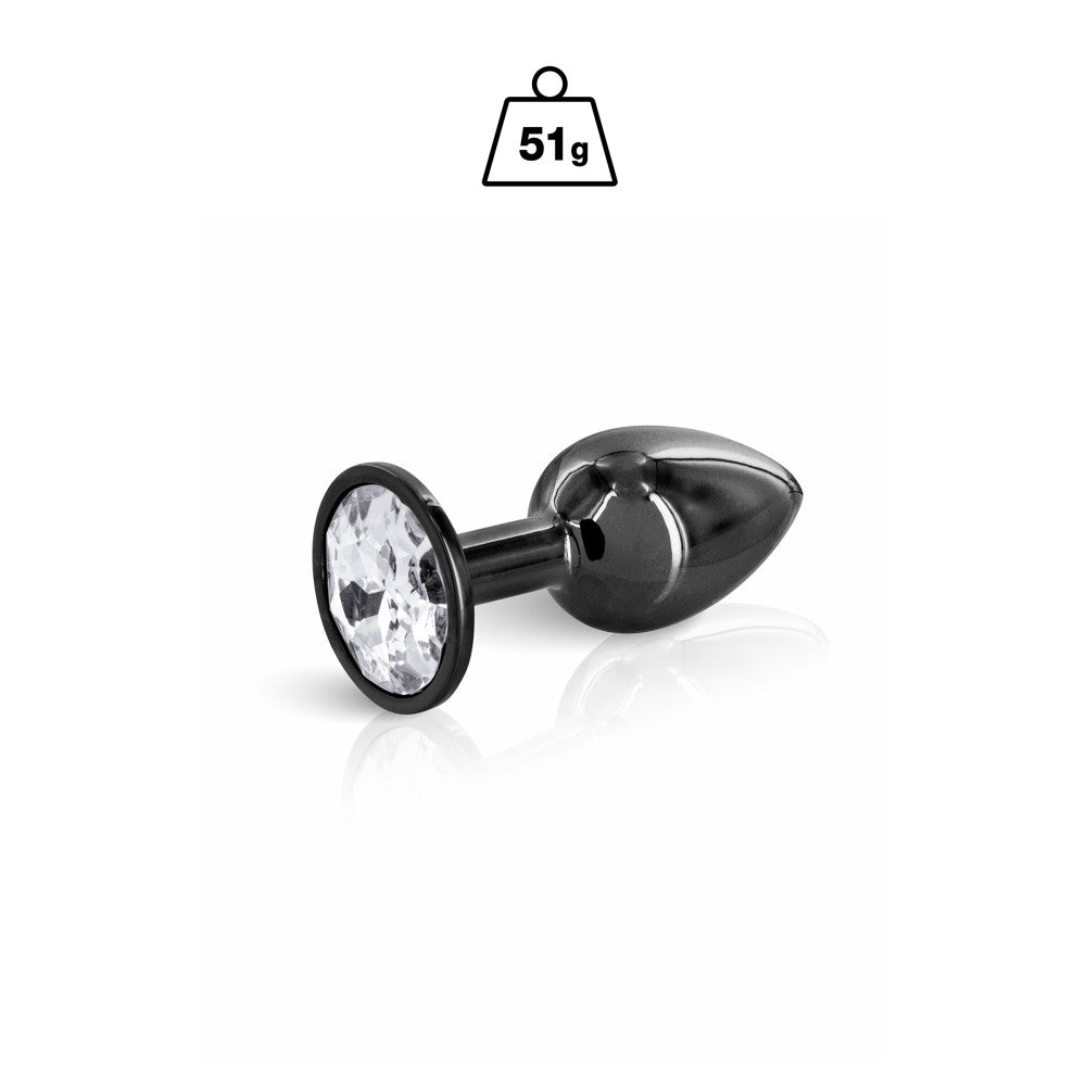 Metal Black Silver Butt Plug with Crystal Size S