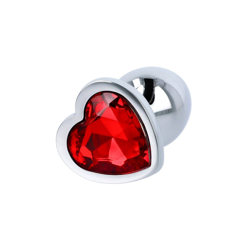 Metal Butt Plug in silver with red crystal heart