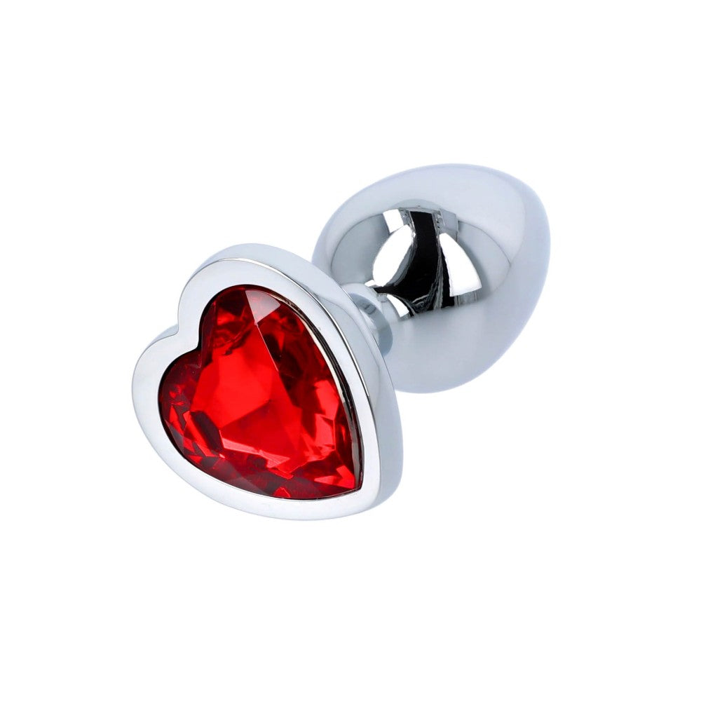 Metal Butt Plug in silver with red crystal heart