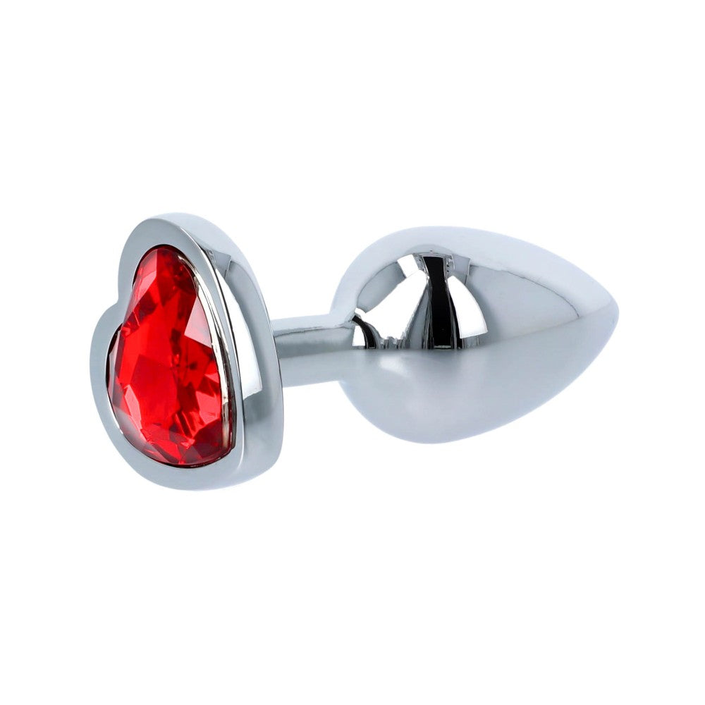 Metal Butt Plug in silver with red crystal heart