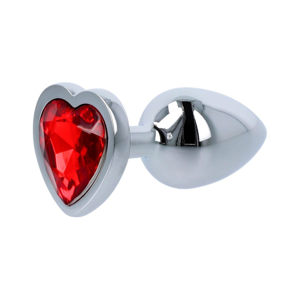 Metal Butt Plug in silver with red crystal heart