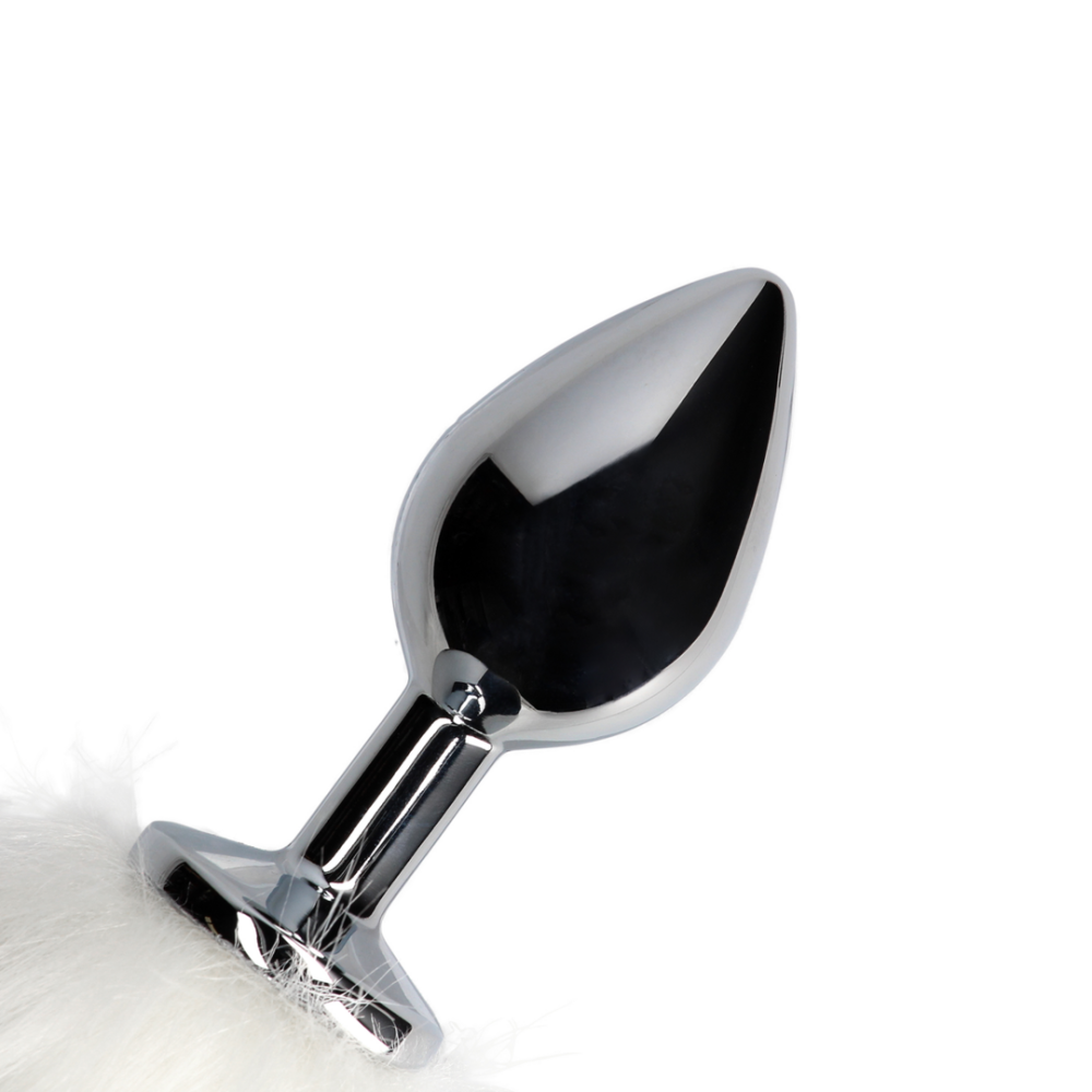 Ouch! Metal Butt Plug with Fluffy White Fox Tail