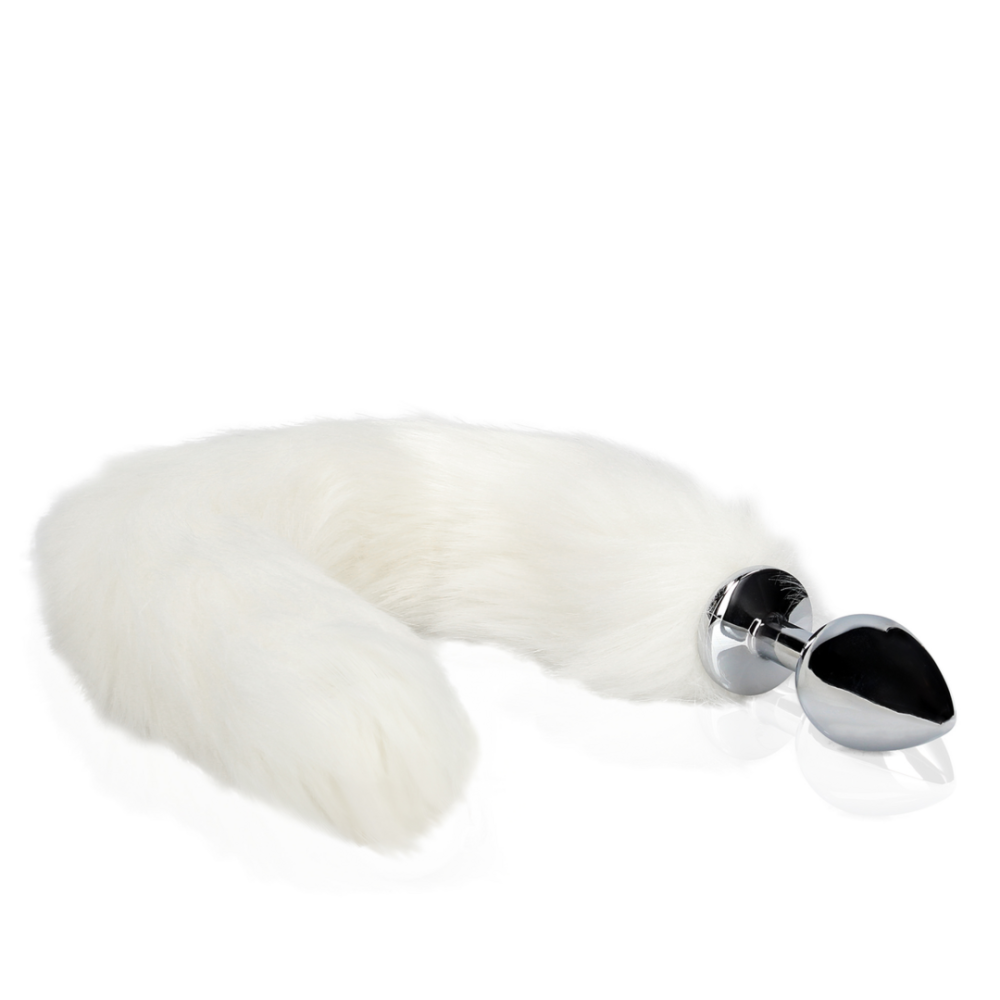 Ouch! Metal Butt Plug with Fluffy White Fox Tail