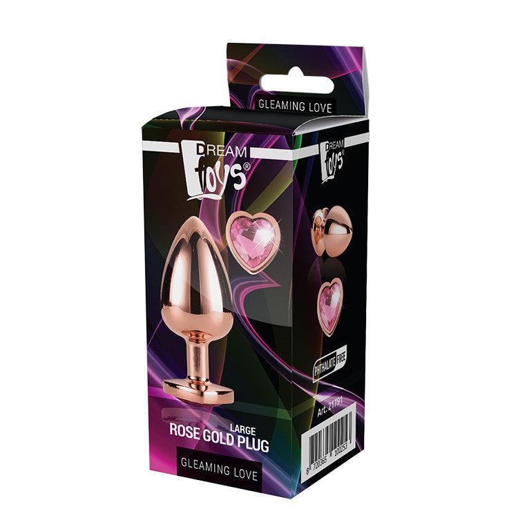 Metal Butt Plug with Pink Crystal Heart Rose Gold L