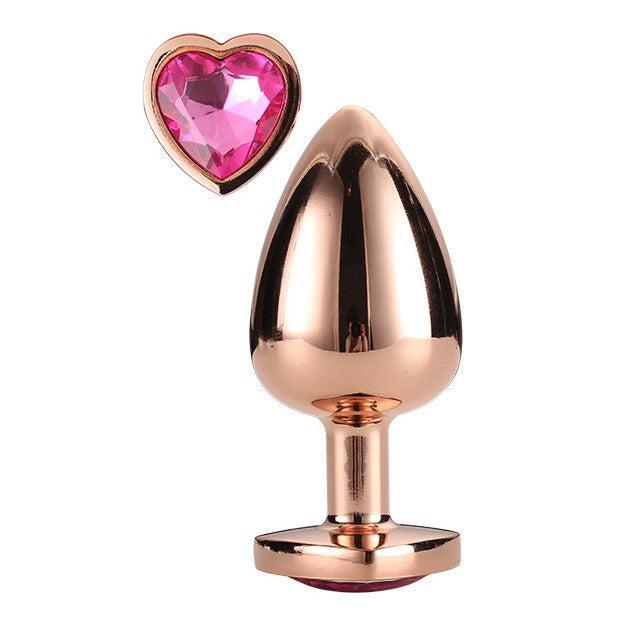 Metal Butt Plug with Pink Crystal Heart Rose Gold L