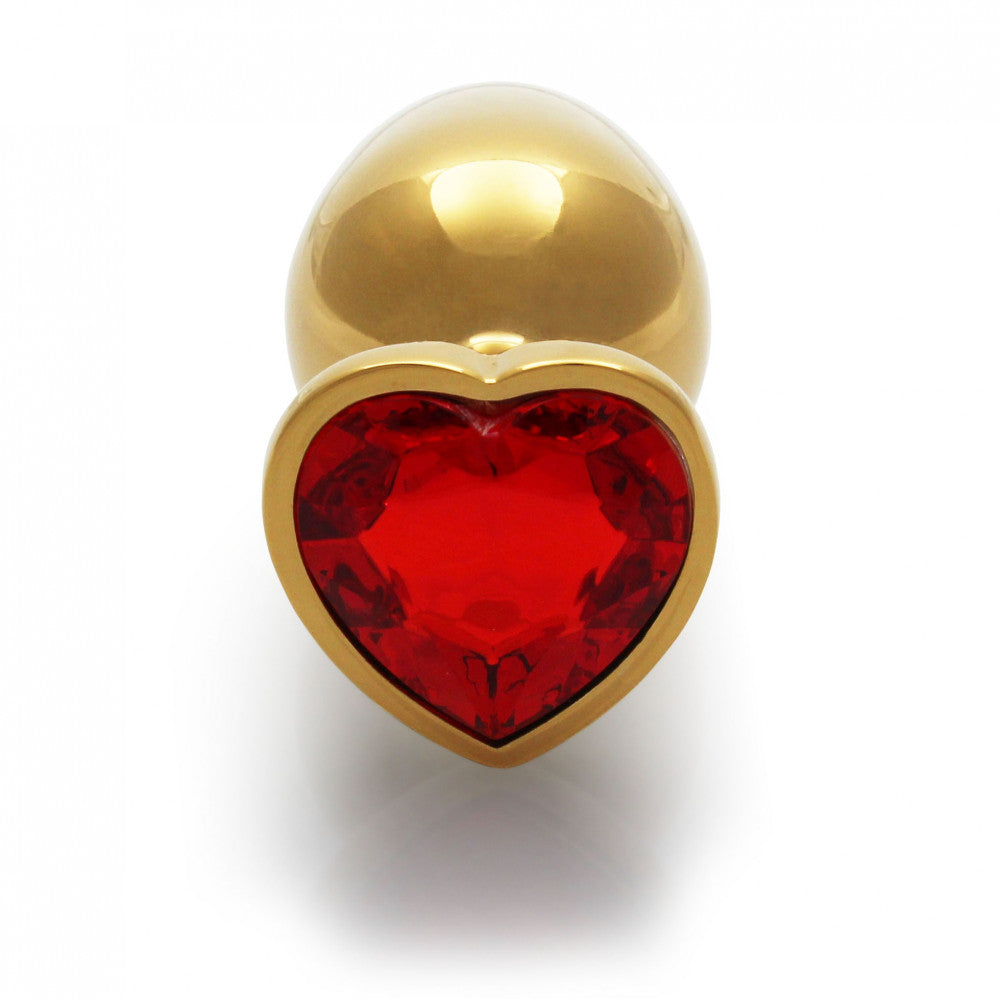 Metal Butt Plug with Red Crystal Heart Ouch! Ruby L golden