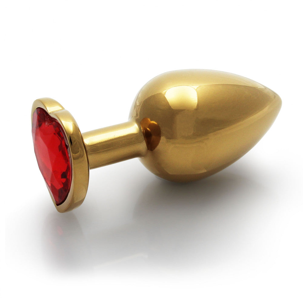 Metal Butt Plug with Red Crystal Heart Ouch! Ruby L golden