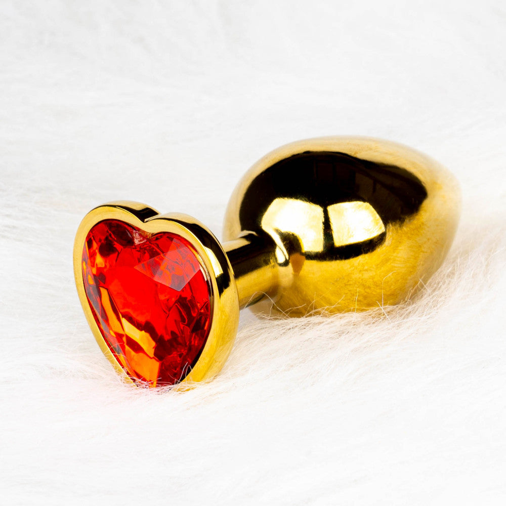 Metal Butt Plug with Red Crystal Heart Ouch! Ruby L golden