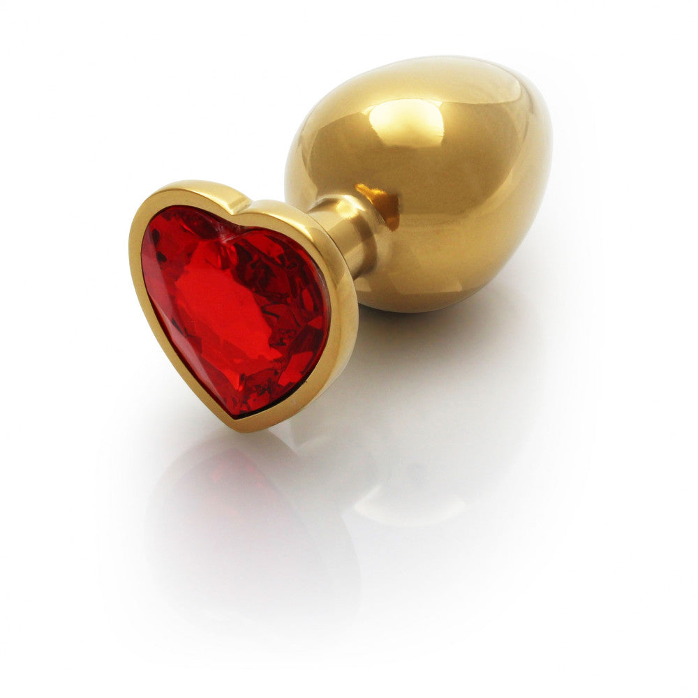 Metal Butt Plug with Red Crystal Heart Ouch! Ruby L golden