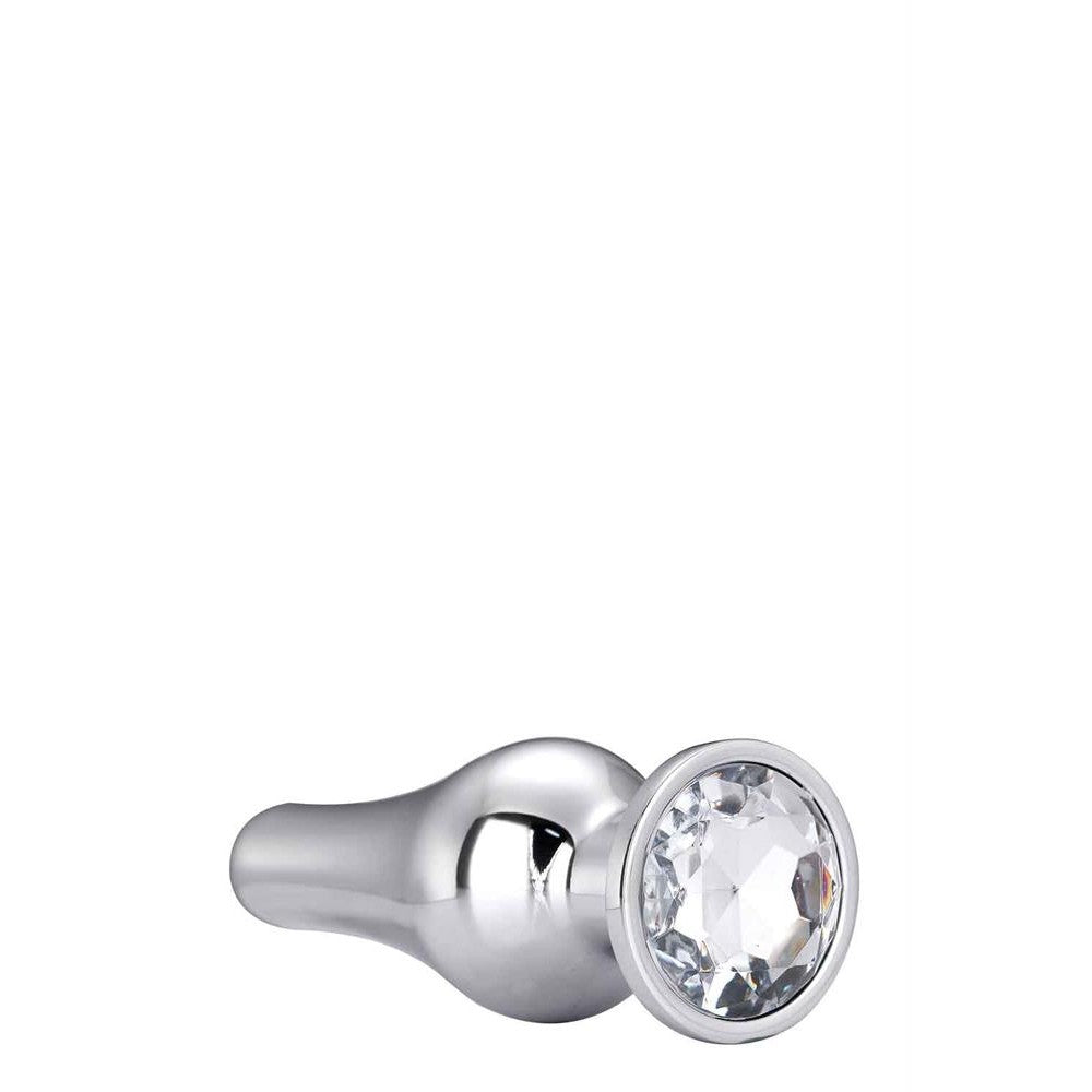 Metal butt plug in silver color with crystal S