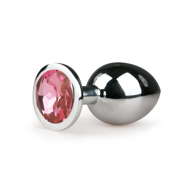 Metal butt plug - jewel with pink crystal medium