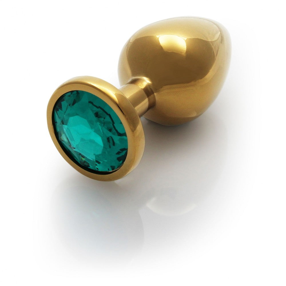 Metal butt plug with green crystal Ouch! Emerald M golden