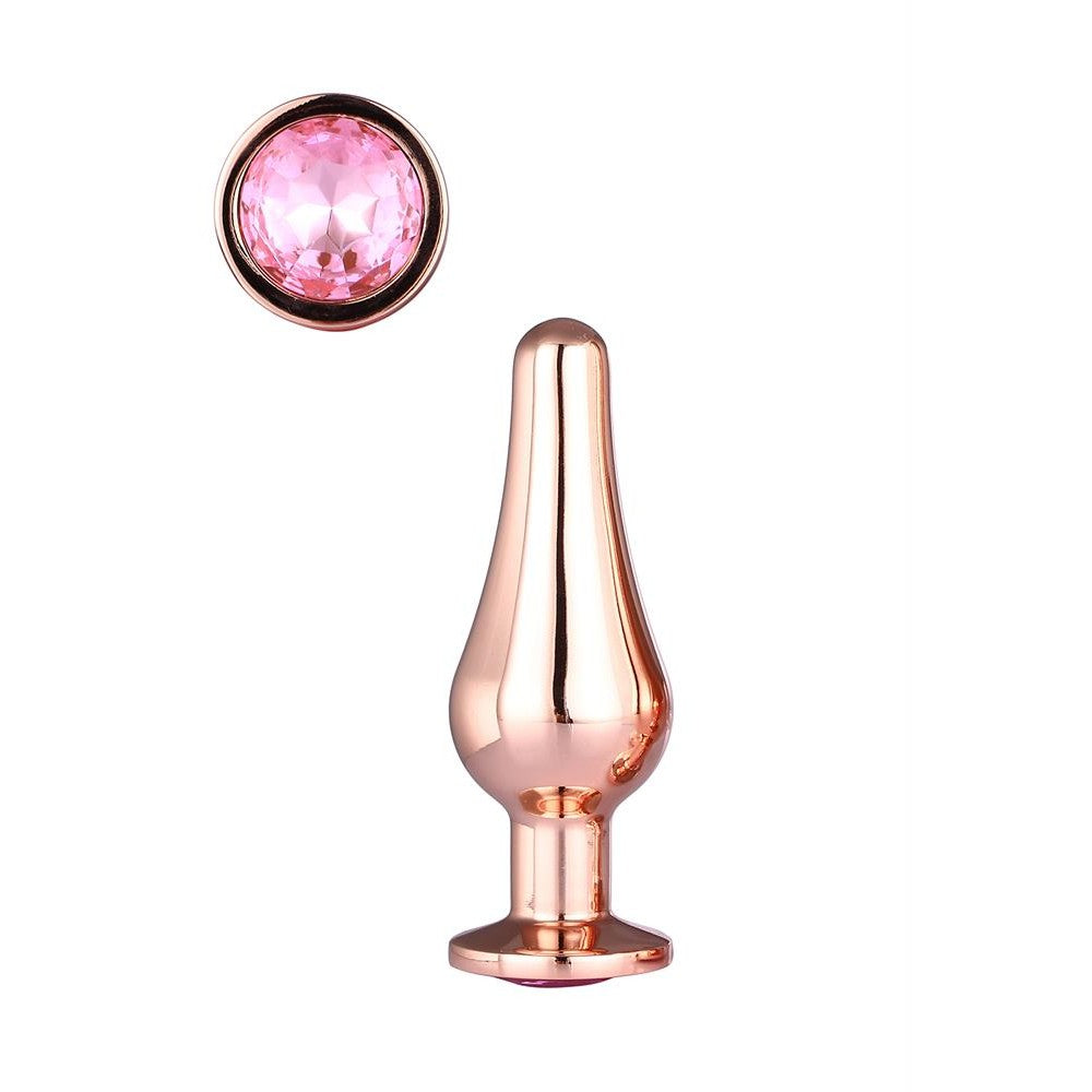 Metal butt plug with pink crystal Rose Gold S