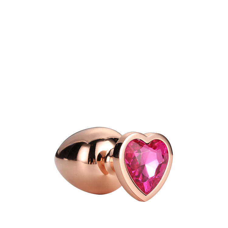 Metal butt plug with pink crystal heart Rose Gold S