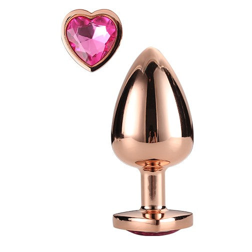 Metal butt plug with pink crystal heart Rose Gold S