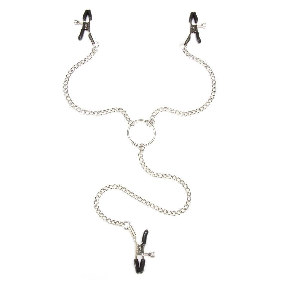 Metal clitoris and nipples clamps with chain BDSM