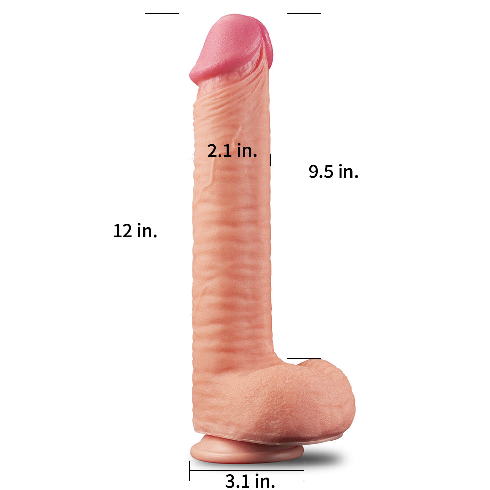 Nature Cock 12" Large Dual Layer Realistic Silicone Dildo