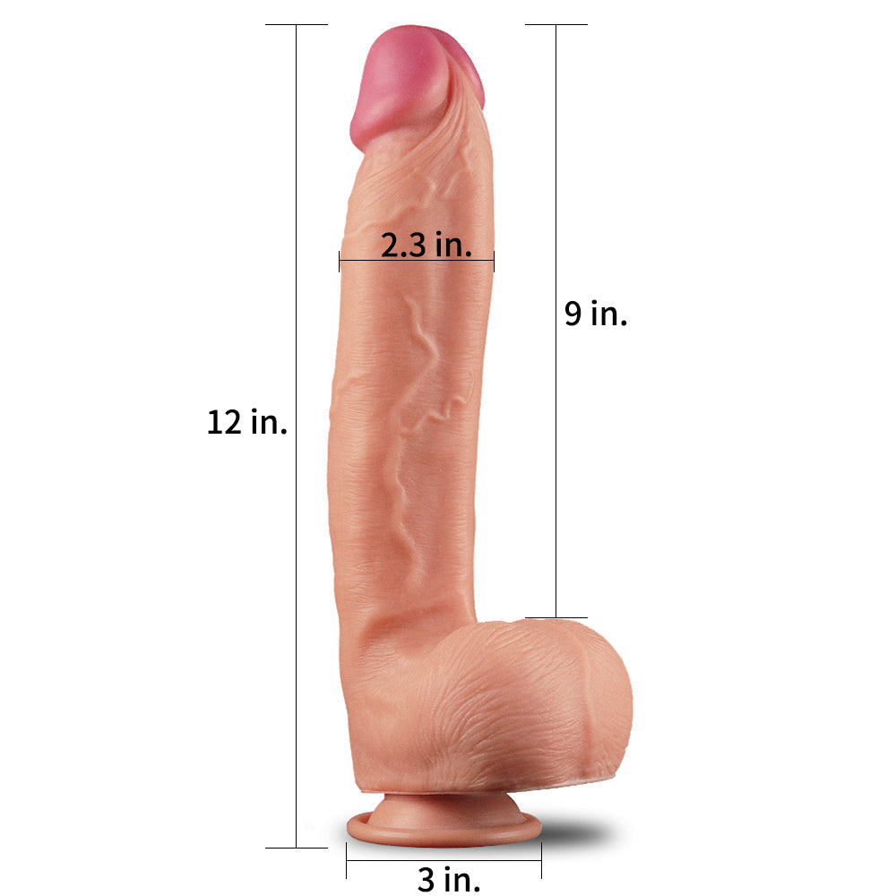 Nature Cock 12" Large Dual Layer Realistic Silicone Dildo