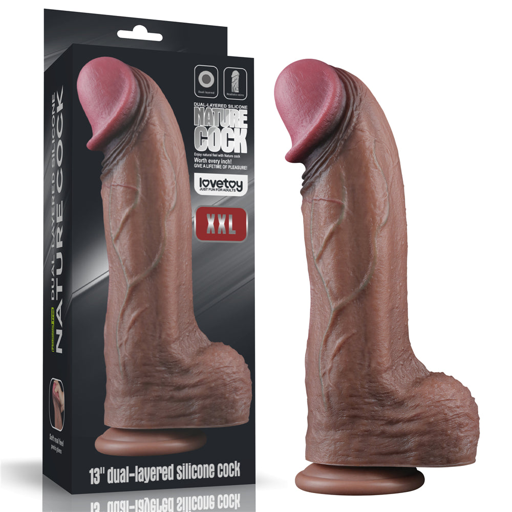 Nature Cock XXL 13" Huge Dual Layer Realistic Silicone Dildo