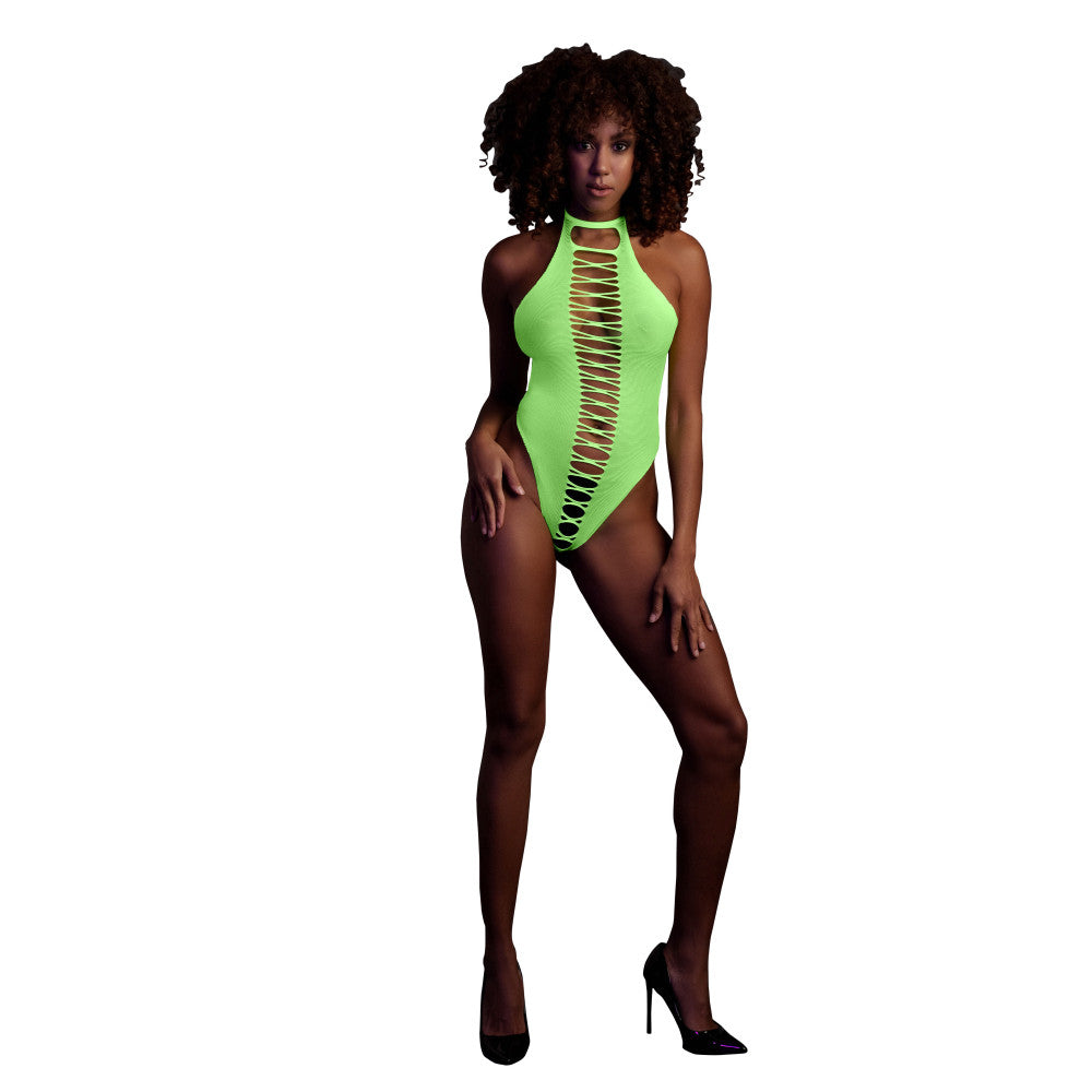 Nina - Erotic revealing bodysuit with open bottom Ouch! Glow In The Dark neon green