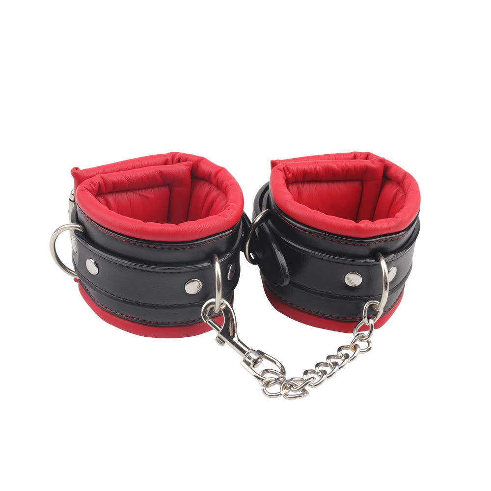 Nina - Padded Leather Cuffs Behave! Luxury Fetish red and black