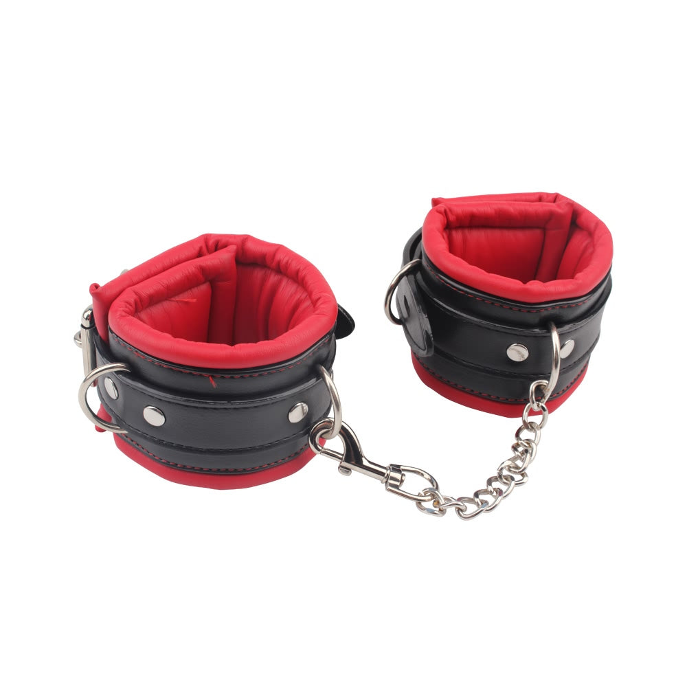 Nina - Padded Leather Cuffs Behave! Luxury Fetish red and black