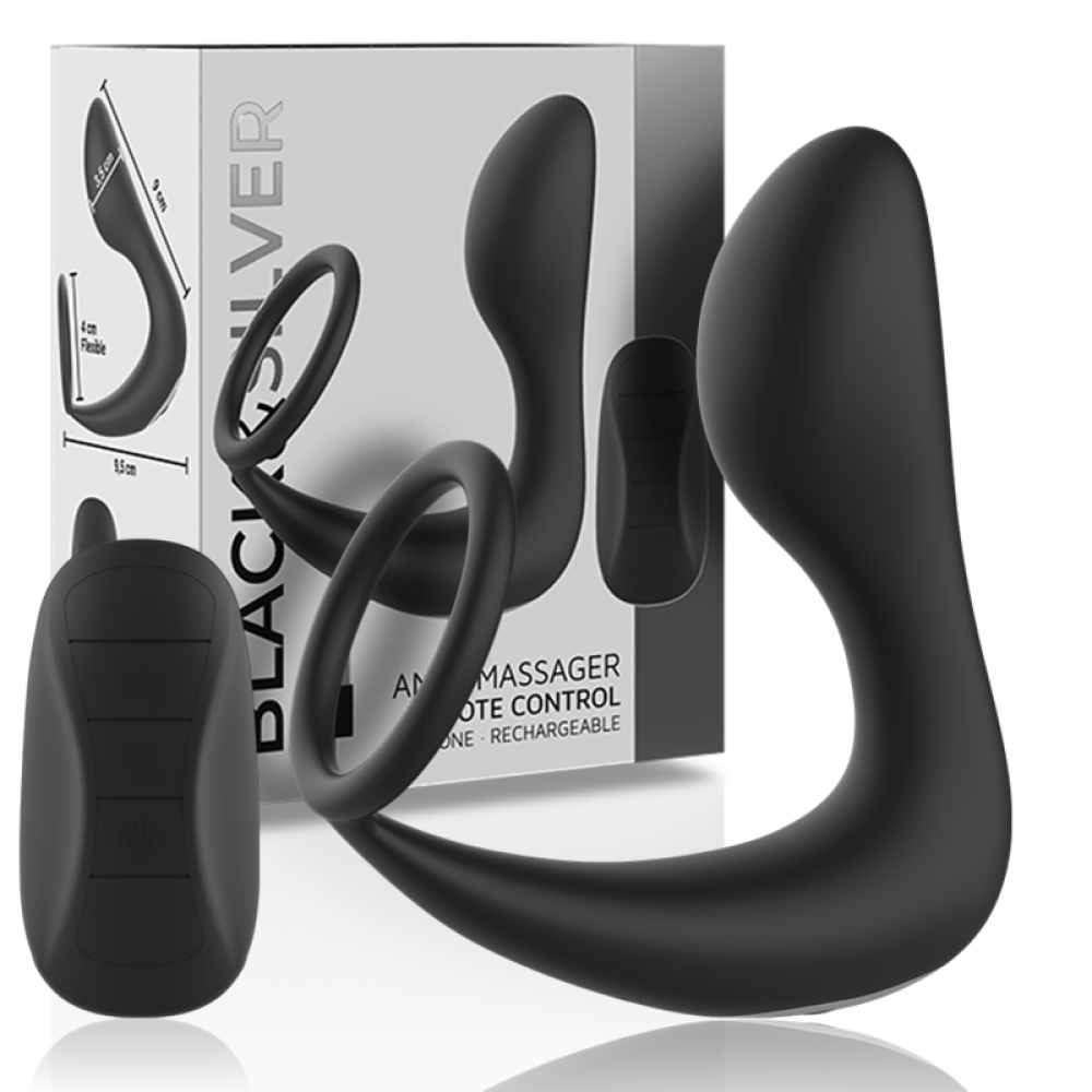 Nina - Rechargeable Prostate Stimulator with Penis Ring and Remote Control Black & Silver