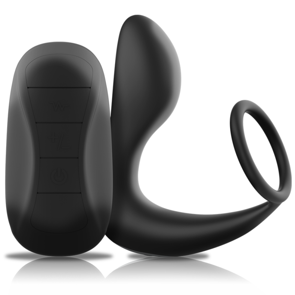 Nina - Rechargeable Prostate Stimulator with Penis Ring and Remote Control Black & Silver