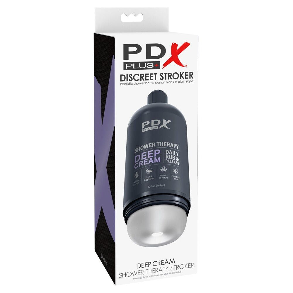 Original masturbator in a discreet case with a PDX Deep Cream vacuum attachment