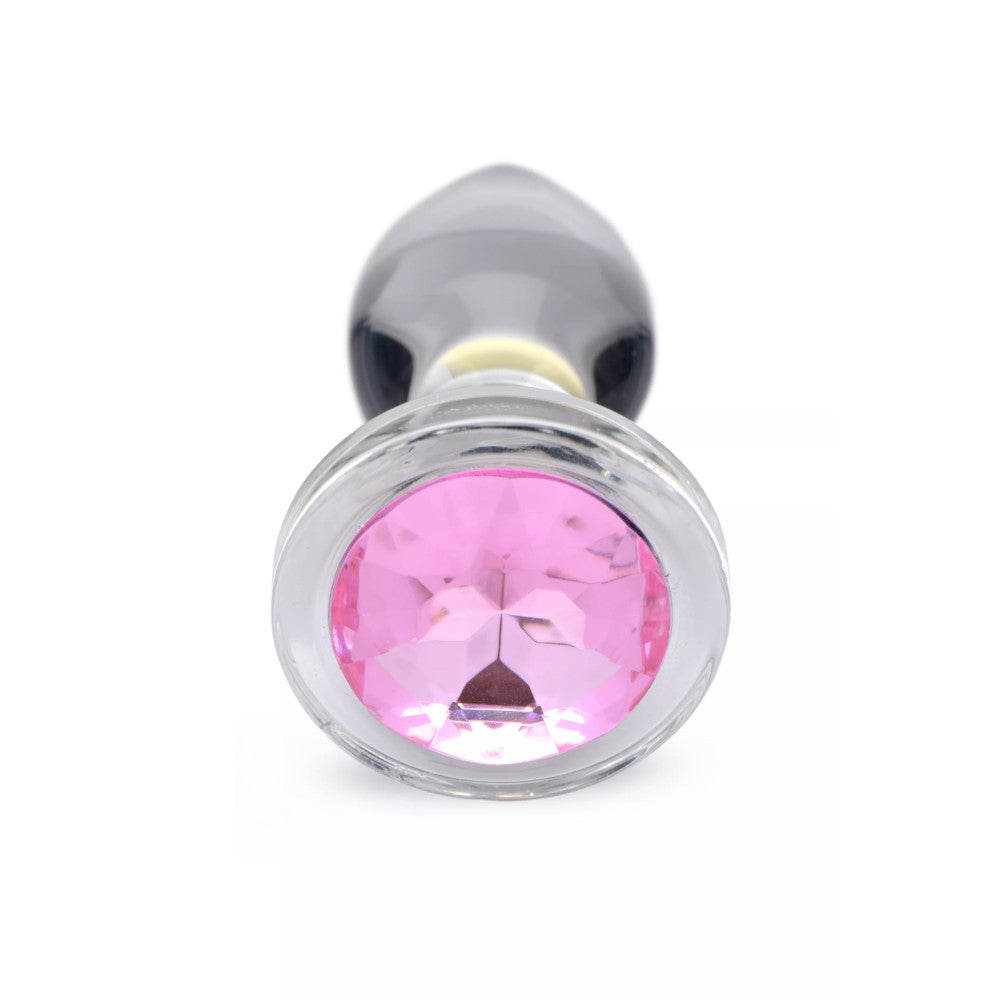 Pink Gem Glass M Butt Plug with pink crystal