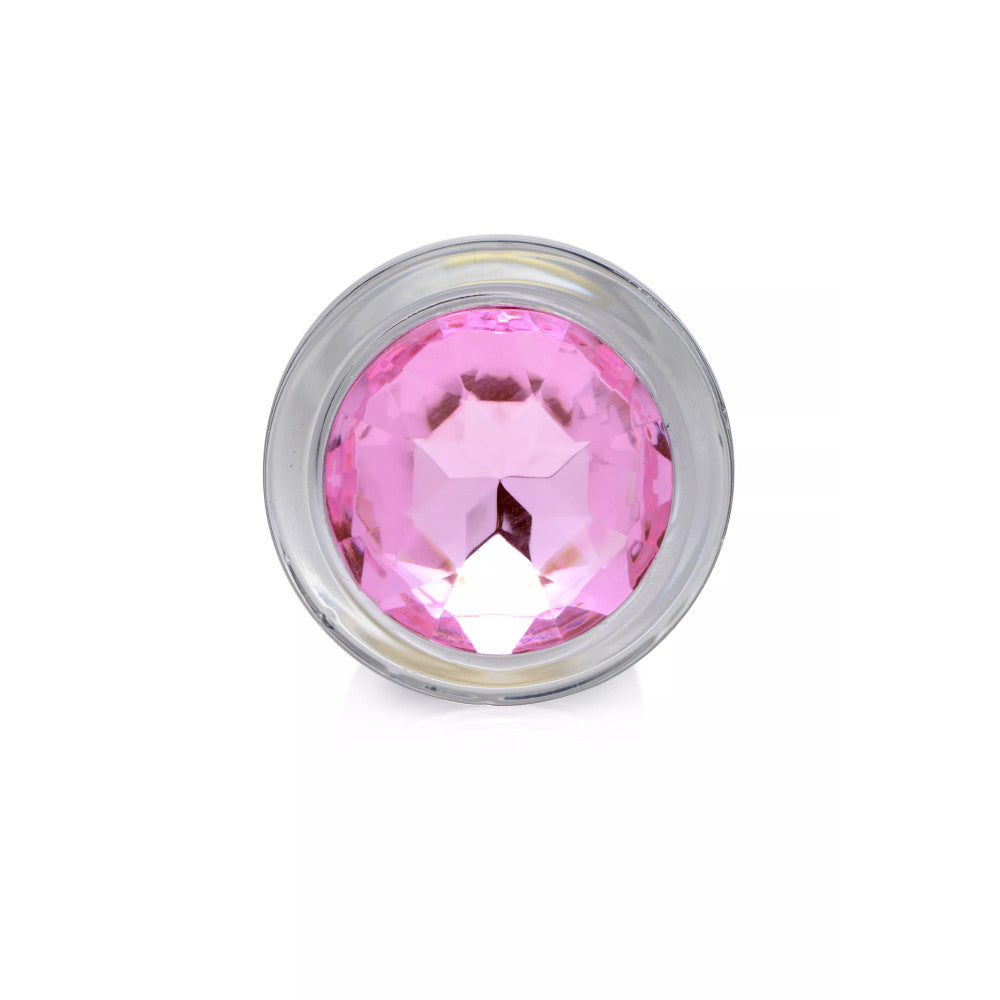 Pink Gem Glass M Butt Plug with pink crystal
