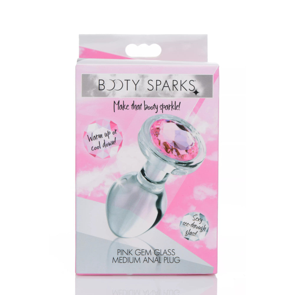 Pink Gem Glass M Butt Plug with pink crystal