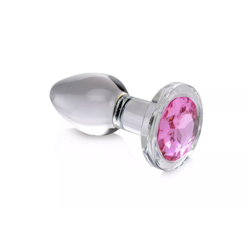 Pink Gem Glass M Butt Plug with pink crystal