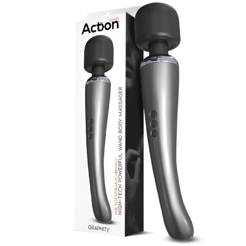 Powerful rechargeable Action Graphity Wand massager pearl gray